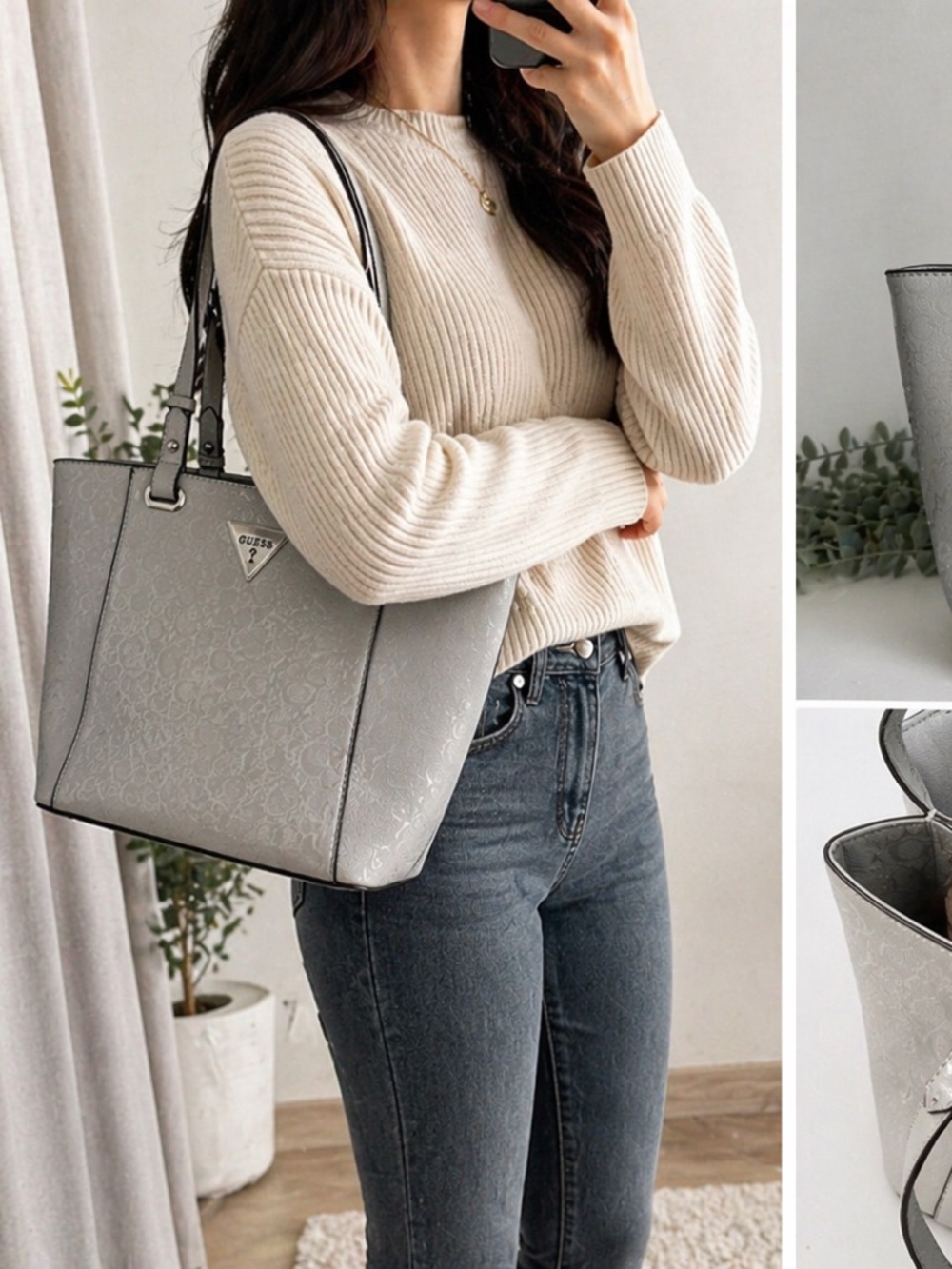 Guess Brantley Tote/Shoulder Bag - Gloss Grey Good Condition